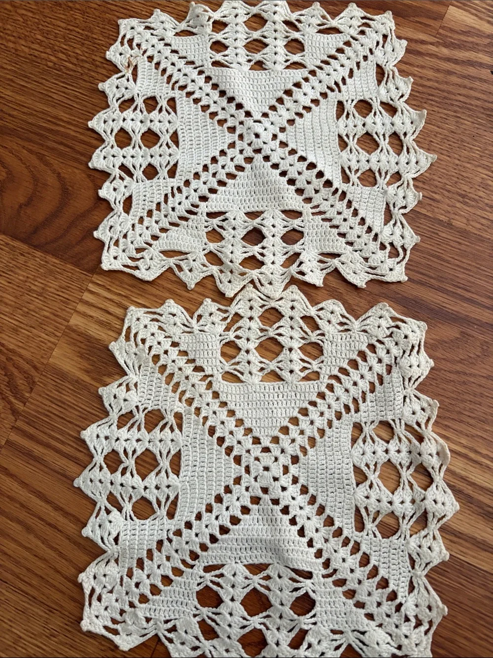 Handmade Crochet Square Doilies - Cream Set of 2